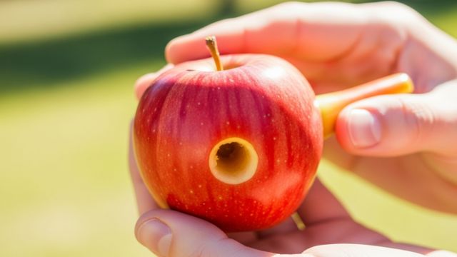 Eine fertige Bong die aus einem Apfel gebaut wurde